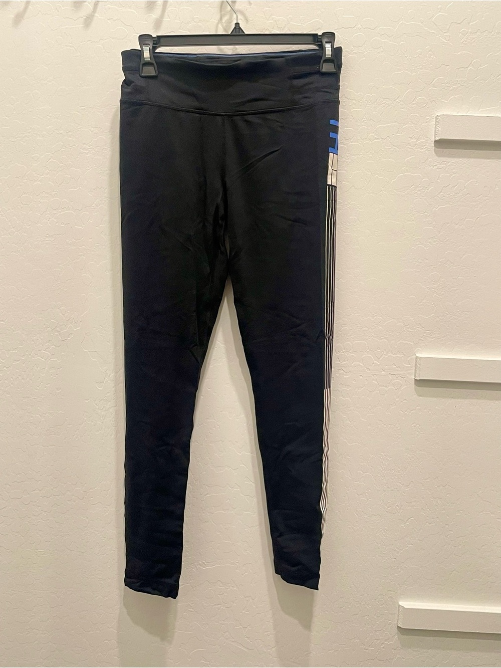 Tommy Hilfiger Black Leggings with Blue and White Side Logo Stripe